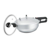 2-in-1 Aluminum: Karahi Pressure Cooker with Glass Lid
