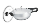 2-in-1 Aluminum: Karahi Pressure Cooker with Glass Lid