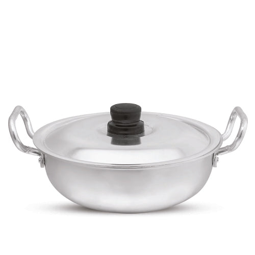 Heavy-Duty Hard-Anodized Sand-Coated Aluminum Culinary Wok Karahi with Lid