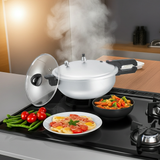 2-in-1 Aluminum: Karahi Pressure Cooker with Glass Lid