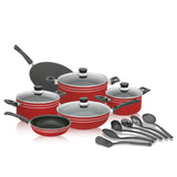 Alpha Essential Non-Stick 16-Piece Cookware Set with Glass Lids