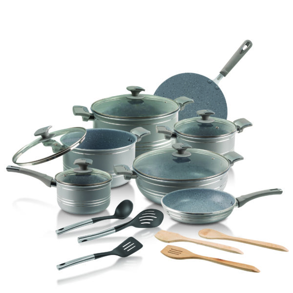 Glorious Grey Non Stick 18 Pieces Set With Kitchen Tools In